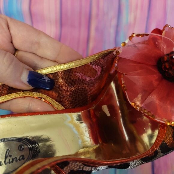 Italina Red and Gold Leopard Print Heels - Picture 4 of 16